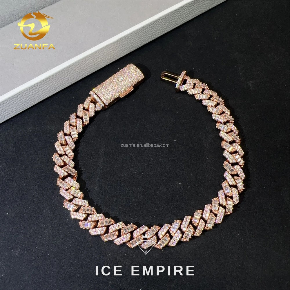 Iced Out Baguette Rose Gold Moissanite Cuban Chain