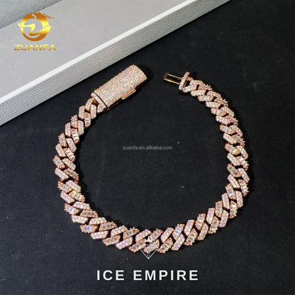 Iced Out Baguette Rose Gold Moissanite Cuban Chain