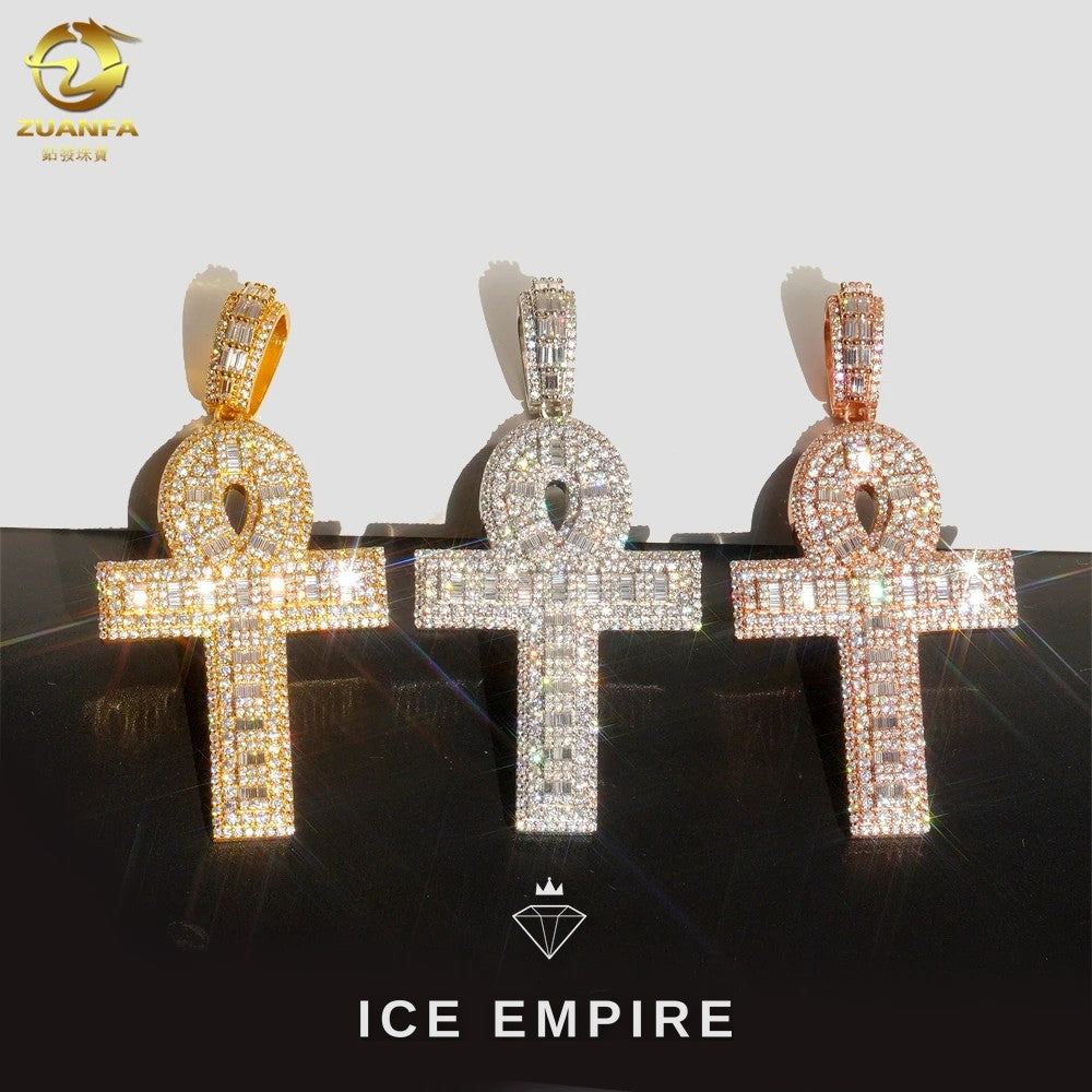 Iced Out Cross Rose Gold Plated Moissanite Pendant