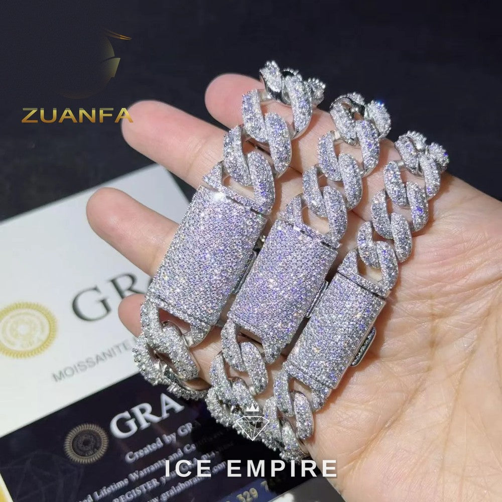 Iced Out 925 Silver Moissanite Cuban Chain