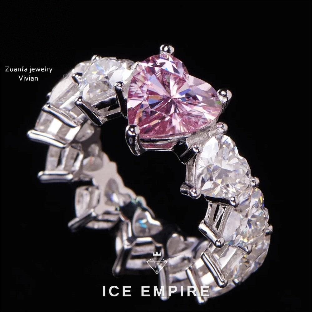 Iced Out Heart Rose Gold Plated Moissanite Wedding Band