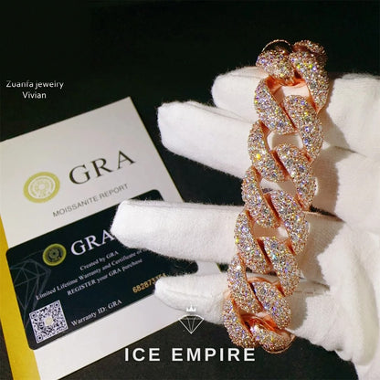 Iced Out 925 Silver Moissanite Cuban Chain