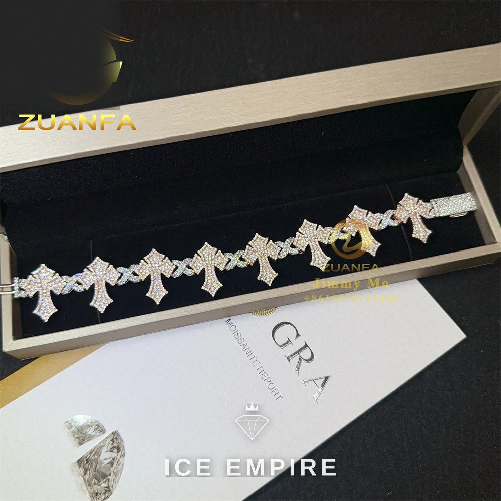 Iced Out Cross 925 Silver Moissanite Cuban Chain