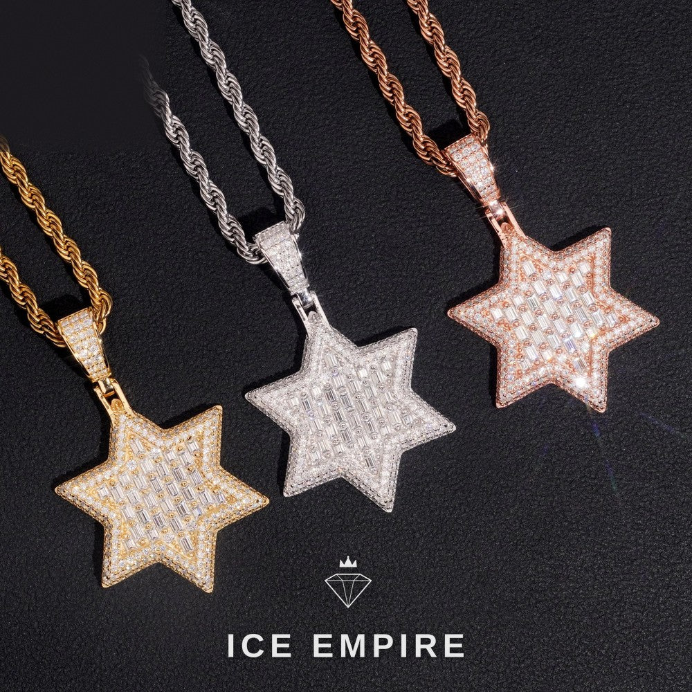 Iced Out Baguette 925 Silver Moissanite Pendant