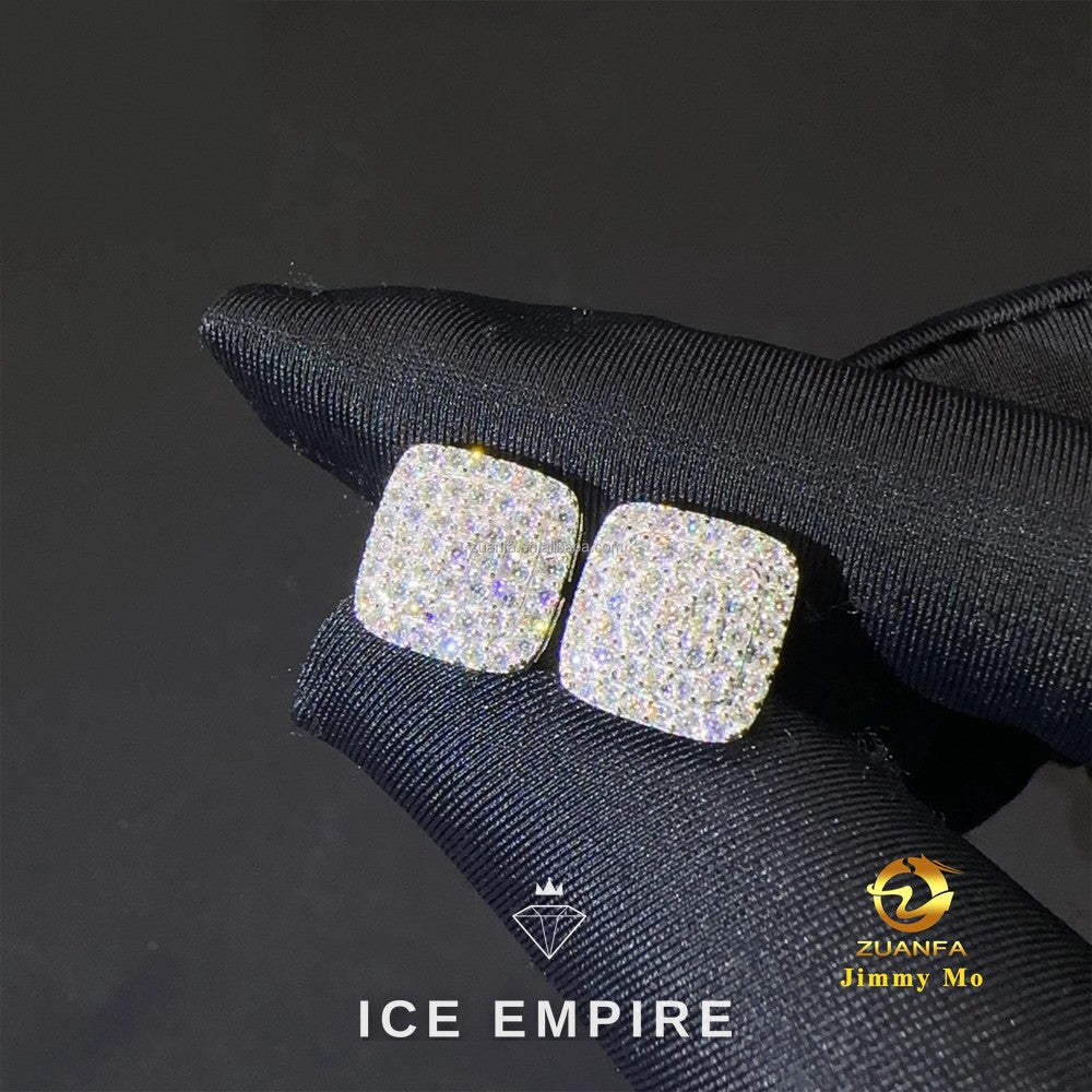 Iced Out 925 Silver Moissanite Stud Earrings