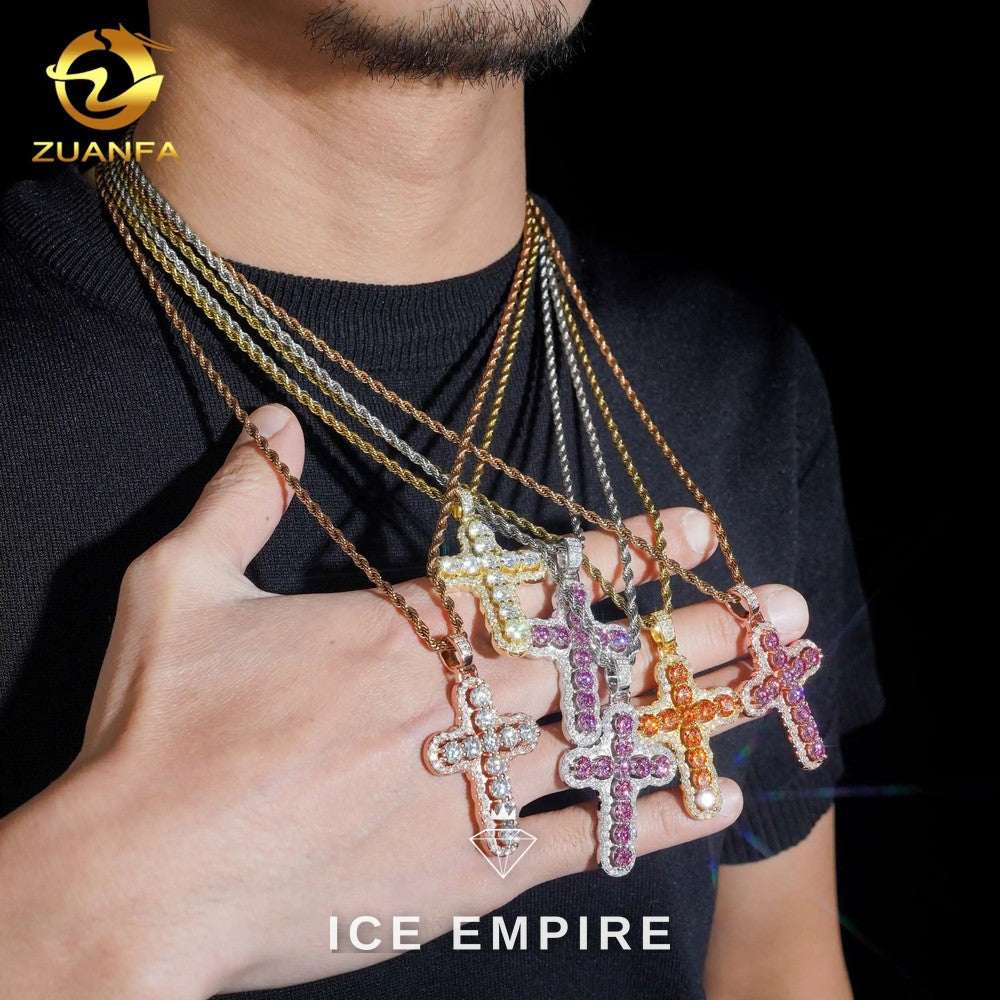 Iced Out Cross 925 Silver Moissanite Pendant