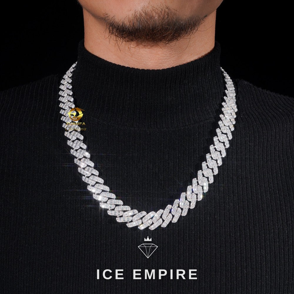 Iced Out Baguette Rose Gold Plated Moissanite Cuban Chain