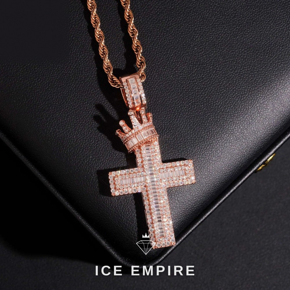 Iced Out Cross Rose Gold Moissanite Pendant
