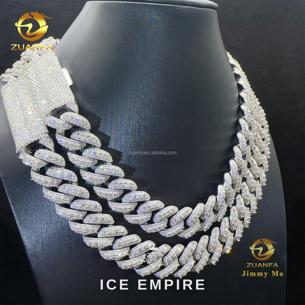 Iced Out Baguette 925 Silver Moissanite Cuban Chain