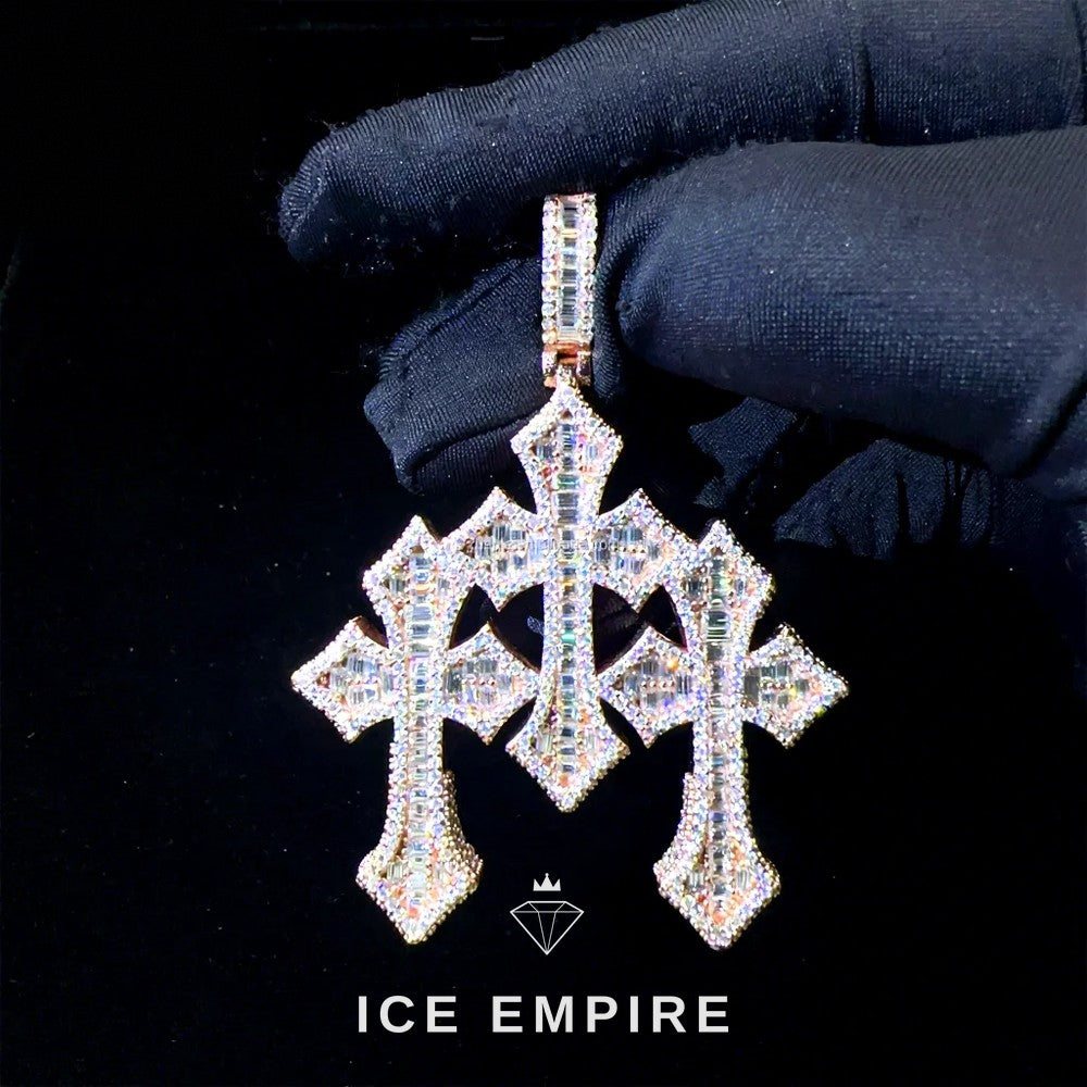 Iced Out Cross 925 Silver Pendant