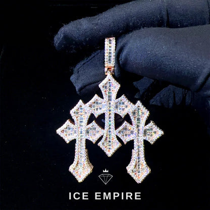 Iced Out Cross 925 Silver Pendant