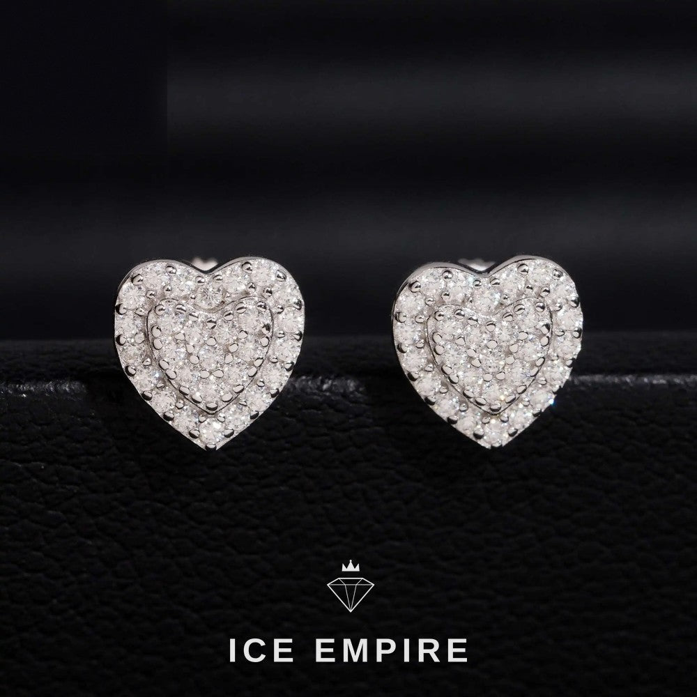 Iced Out Heart 14K Gold Moissanite Stud Earrings