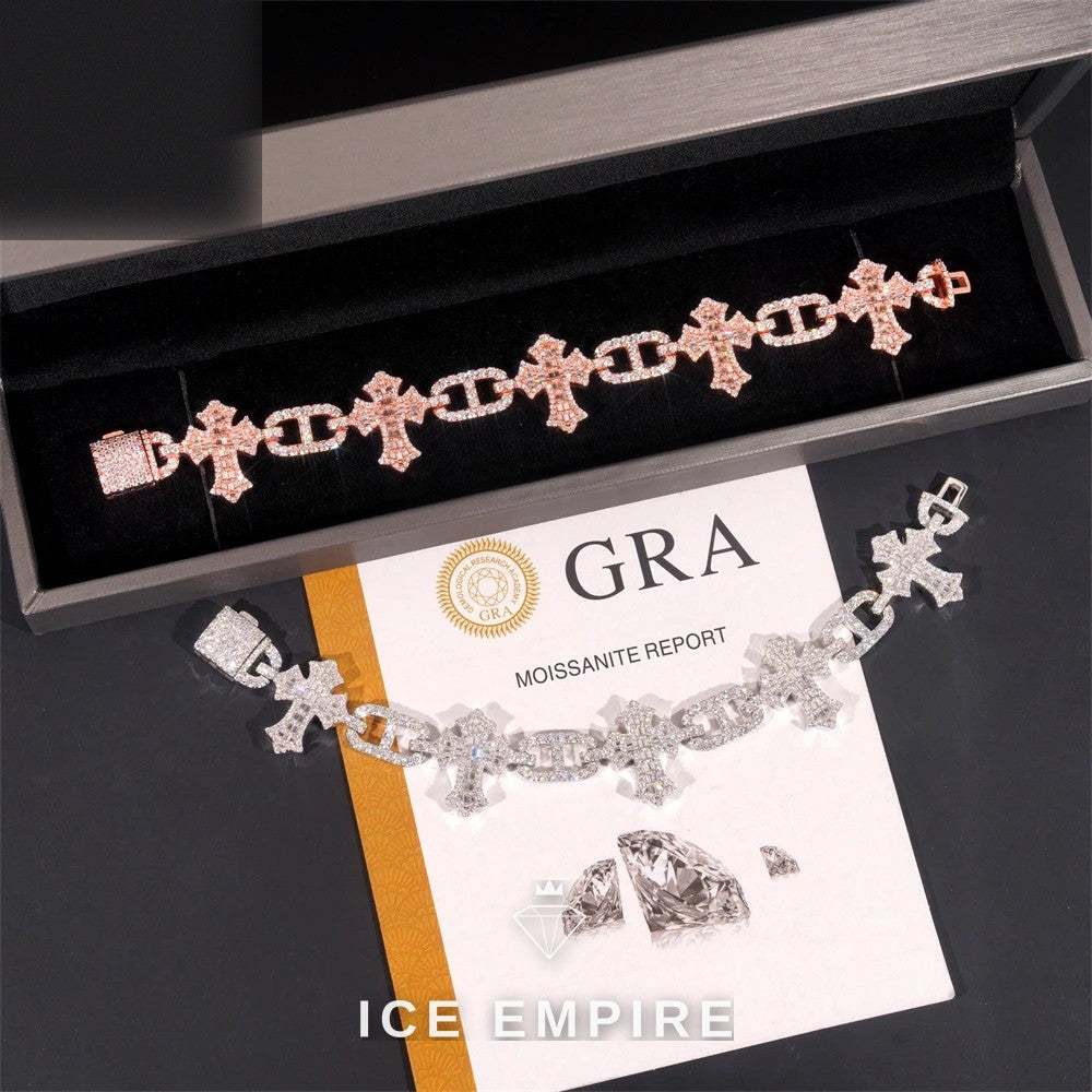 Iced Out Cross 925 Silver Moissanite Cuban Chain