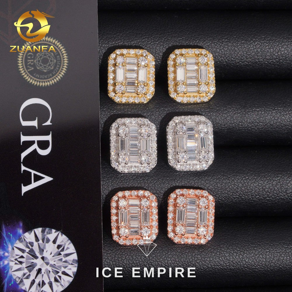 Iced Out Baguette 925 Silver Moissanite Earrings
