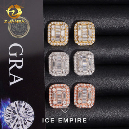 Iced Out Baguette 925 Silver Moissanite Earrings