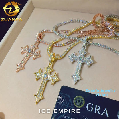Iced Out Cross Gold Plated Moissanite Pendant