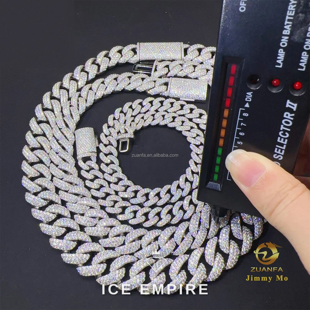 Iced Out 925 Silver Moissanite Cuban Chain