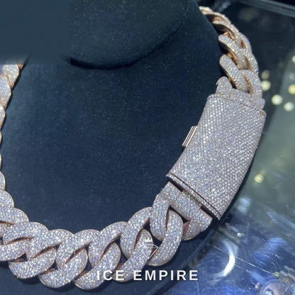 Iced Out Rose Gold Moissanite Cuban Chain