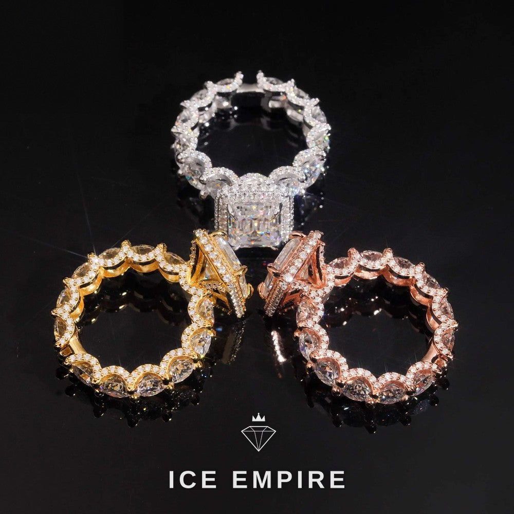 Iced Out 925 Silver Moissanite Engagement Ring