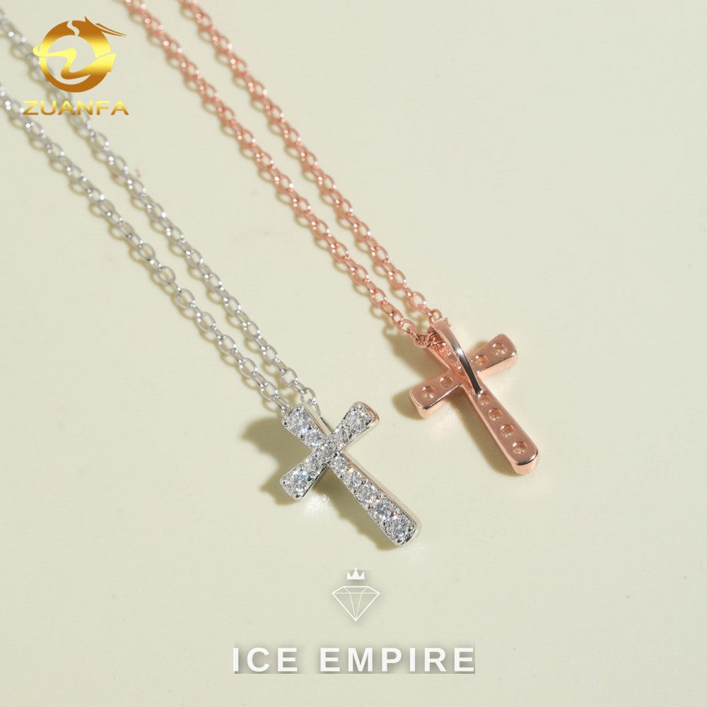 Iced Out Cross Rose Gold Plated Moissanite Cuban Chain