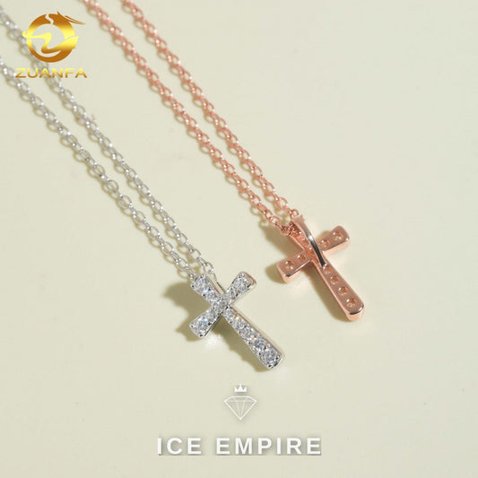Iced Out Cross Rose Gold Plated Moissanite Cuban Chain