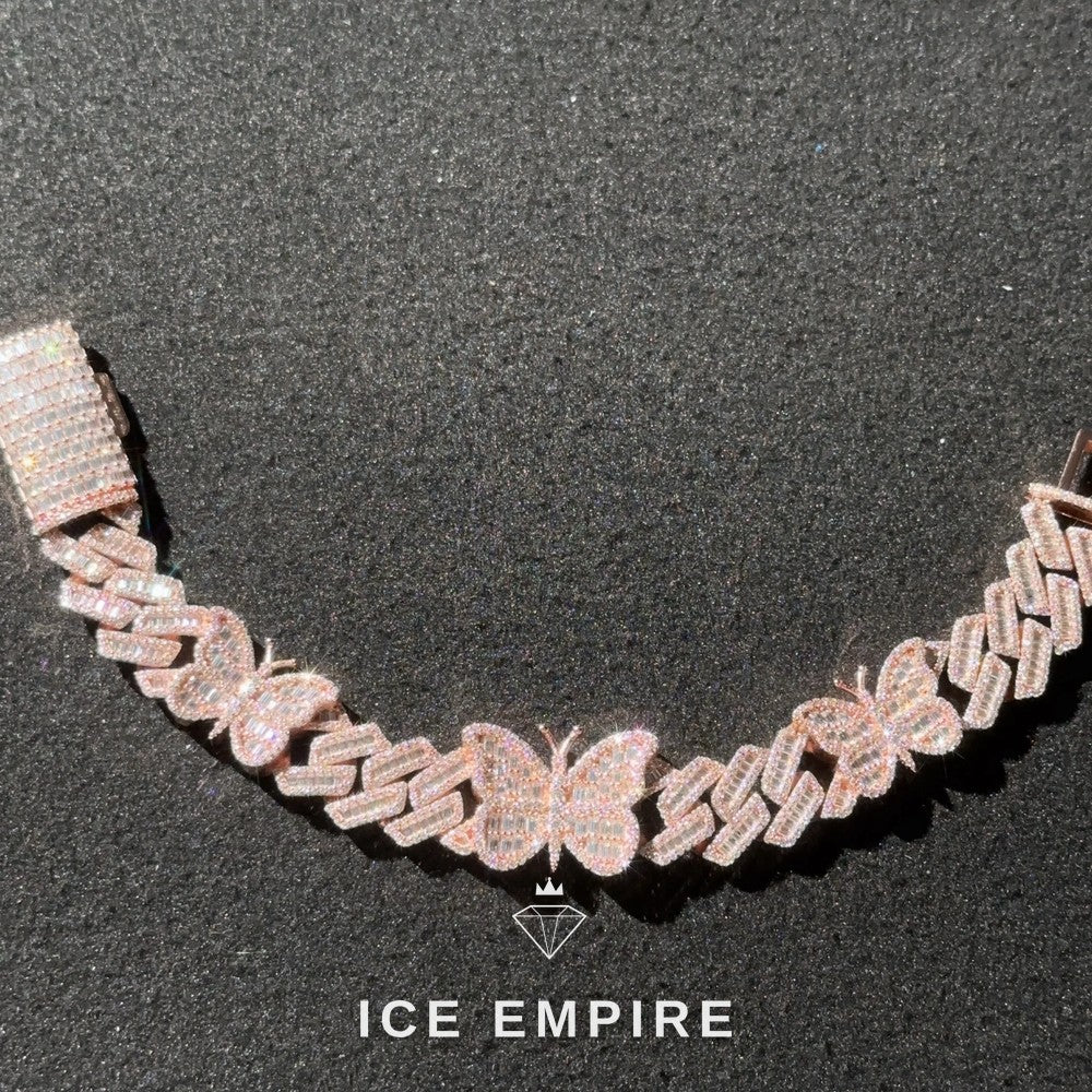 Iced Out Baguette 925 Silver Moissanite Cuban Chain