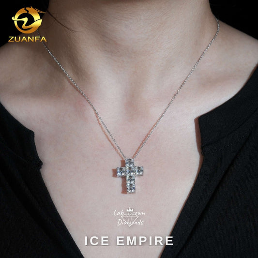 Iced Out Cross 925 Silver Lab Grown Diamond Pendant