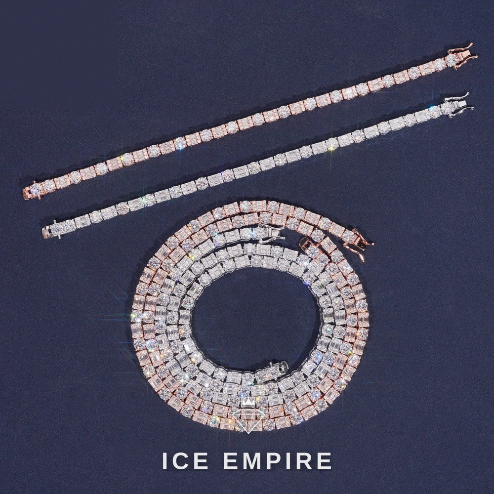 Iced Out Baguette Rose Gold Plated Moissanite Cuban Chain