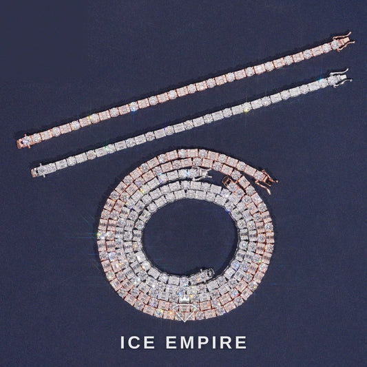 Iced Out Baguette Rose Gold Plated Moissanite Cuban Chain