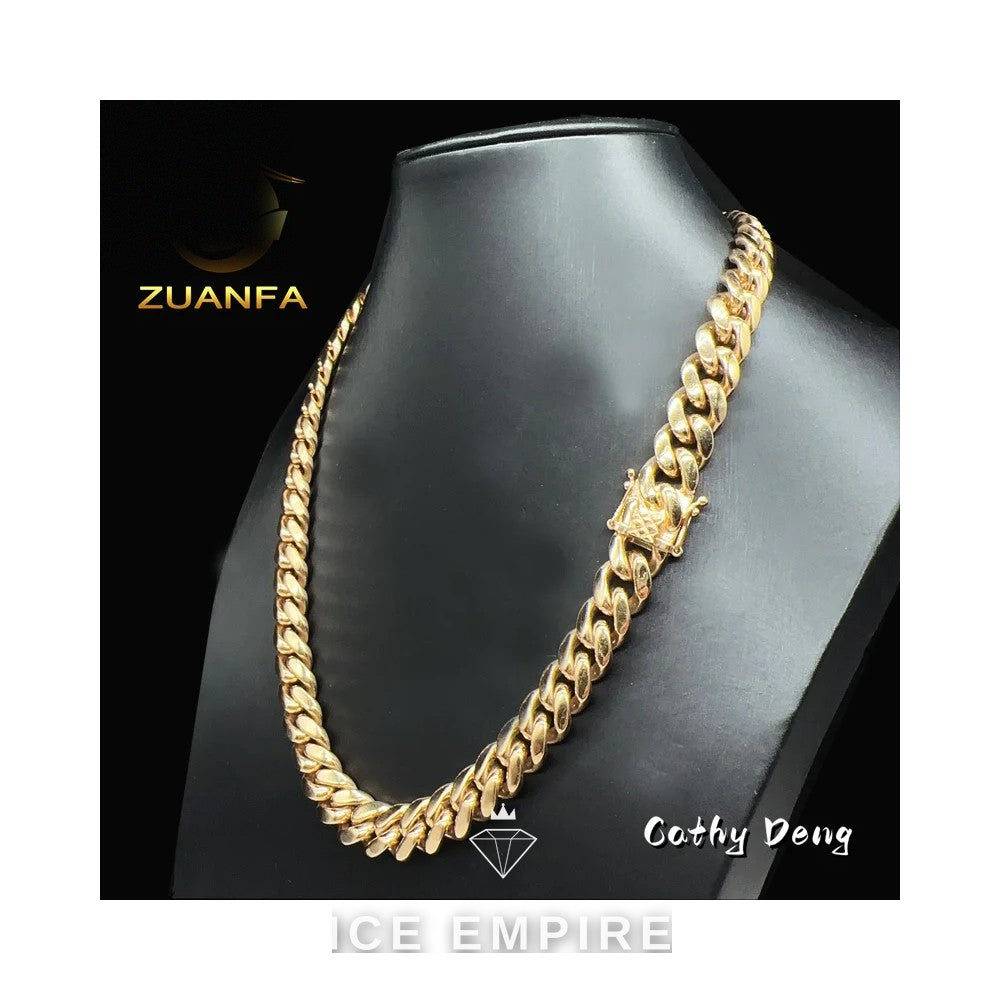 Iced Out 14K Gold Cuban Chain