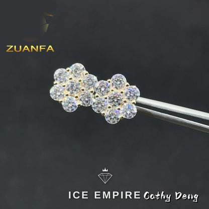 Iced Out Cluster Rose Gold Plated Moissanite Stud Earrings