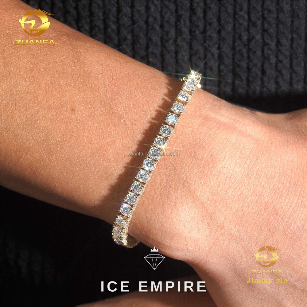 Iced Out Cluster 10K Gold Moissanite Tennis Chain