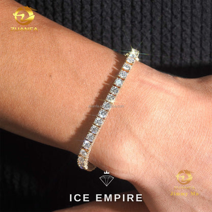Iced Out Cluster 10K Gold Moissanite Tennis Chain