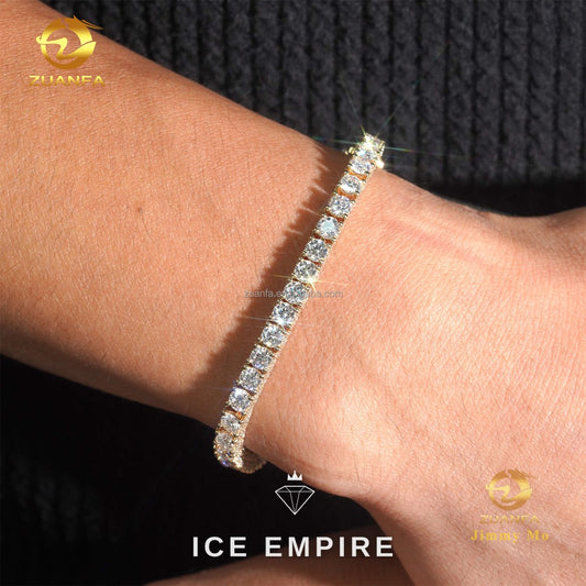 Iced Out Cluster 10K Gold Moissanite Tennis Chain