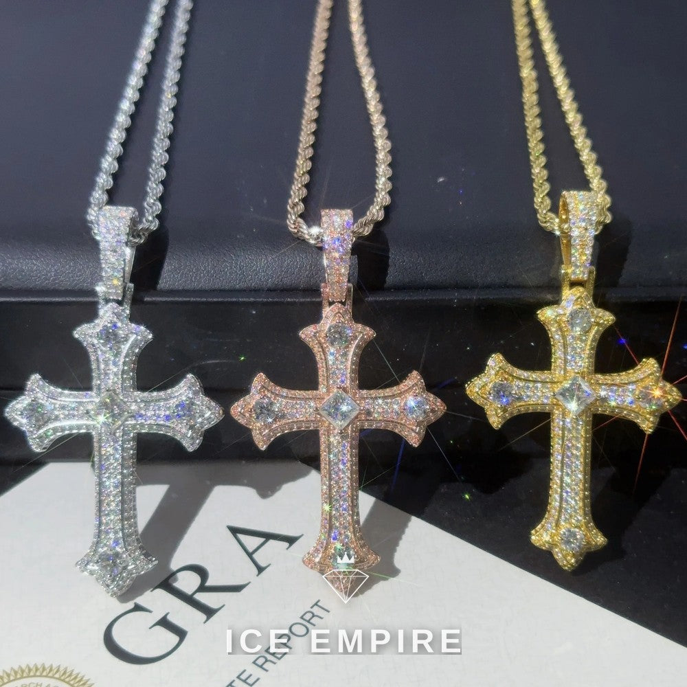 Iced Out Cross Rose Gold Plated Moissanite Rope Chain