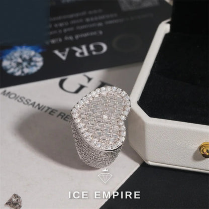 Iced Out Heart 925 Silver Moissanite Ring