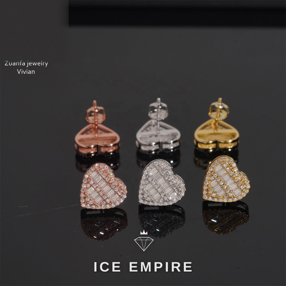Iced Out Heart Rose Gold Plated Moissanite Earrings