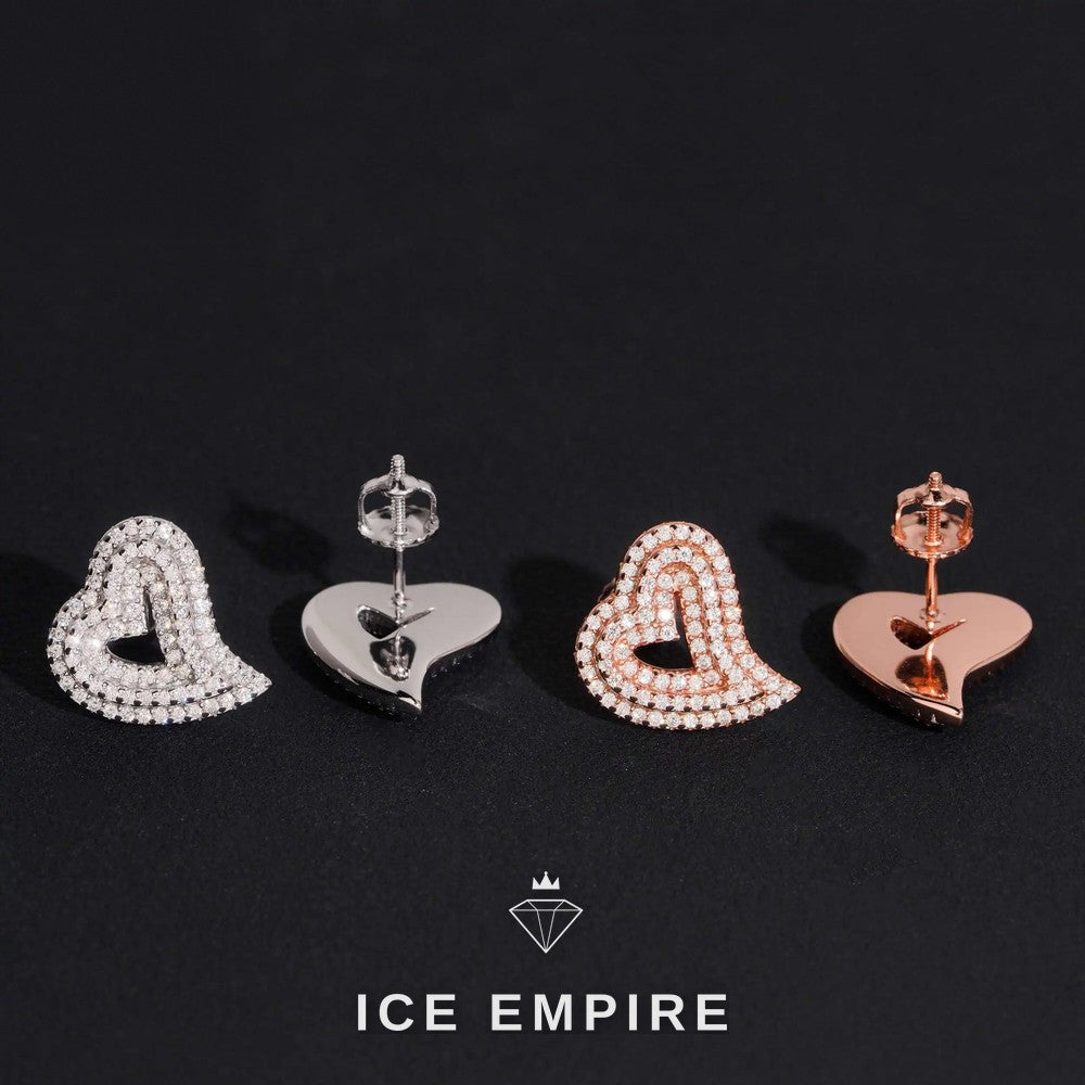 Iced Out Heart Gold Plated Moissanite Stud Earrings