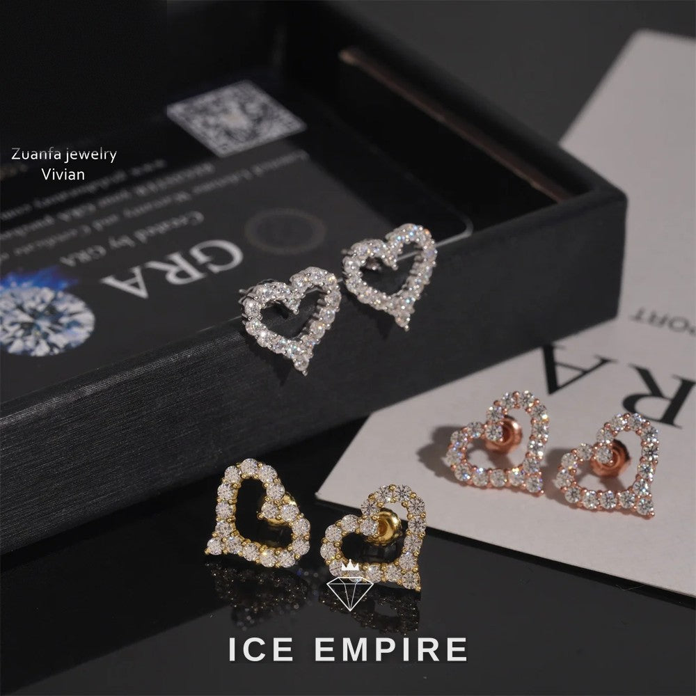 Iced Out Heart 925 Silver Moissanite Earrings