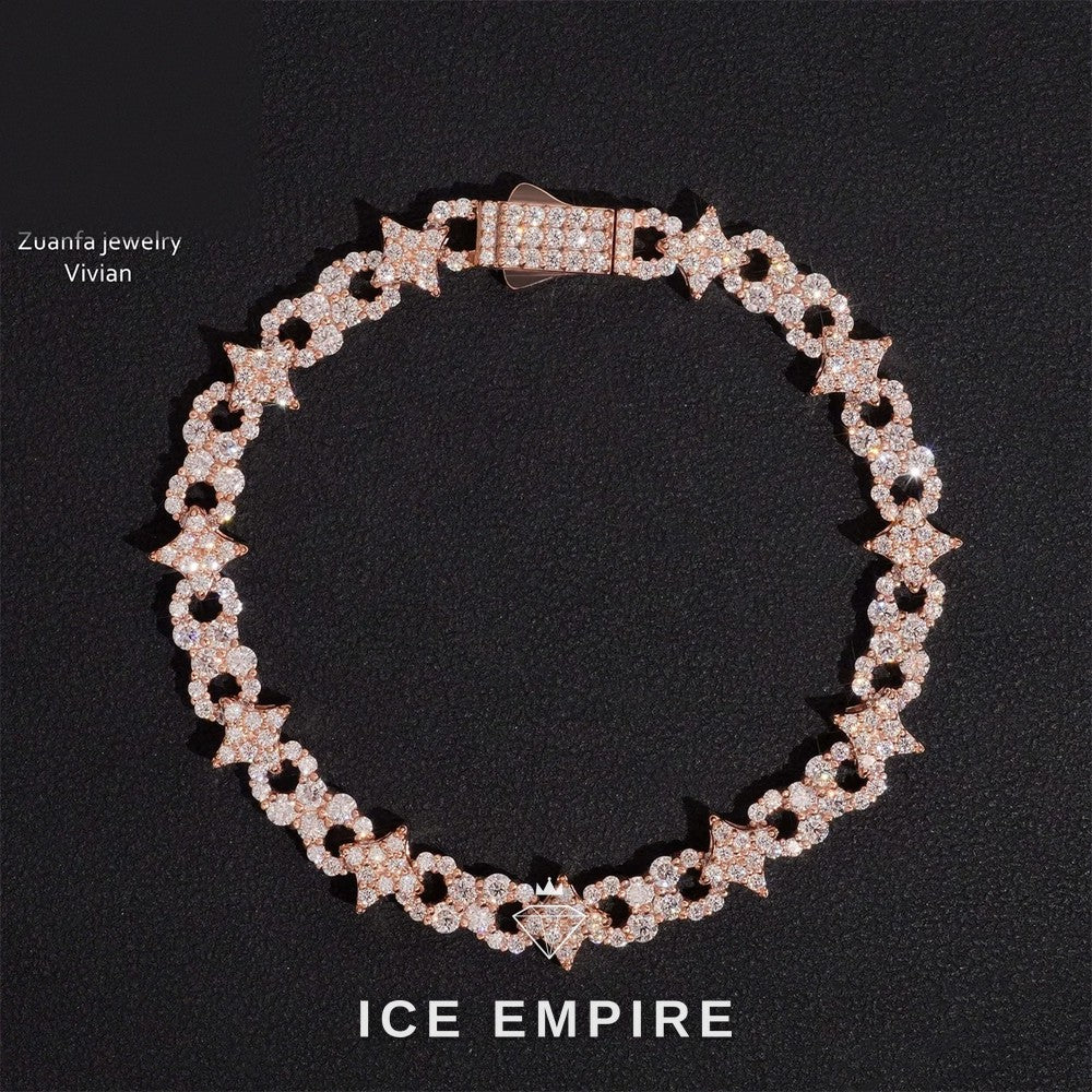Iced Out Cluster Rose Gold Plated Moissanite Tennis Chain