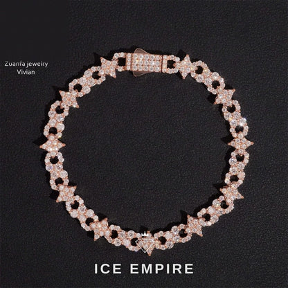 Iced Out Cluster Rose Gold Plated Moissanite Tennis Chain