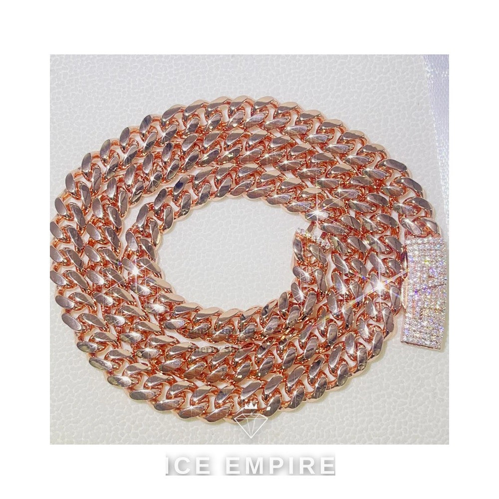 Iced Out Rose Gold Moissanite Cuban Chain