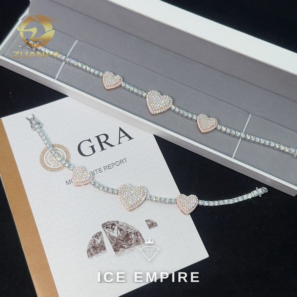 Iced Out Heart 925 Silver Moissanite Tennis Chain
