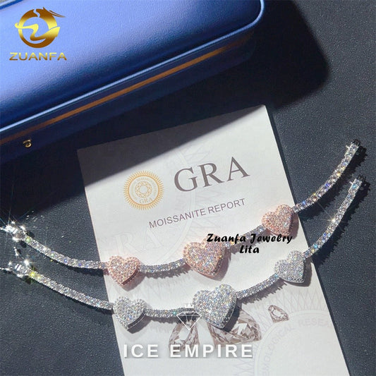 Iced Out Heart Rose Gold Plated Moissanite Cuban Chain