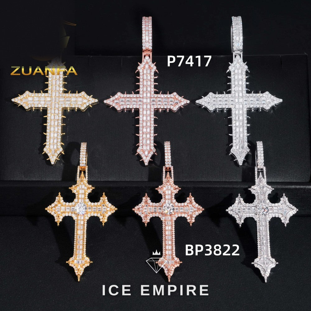 Iced Out Cross 925 Silver Pendant