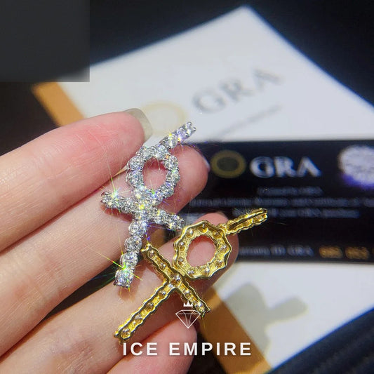 Iced Out Cross Rose Gold Plated Moissanite Pendant