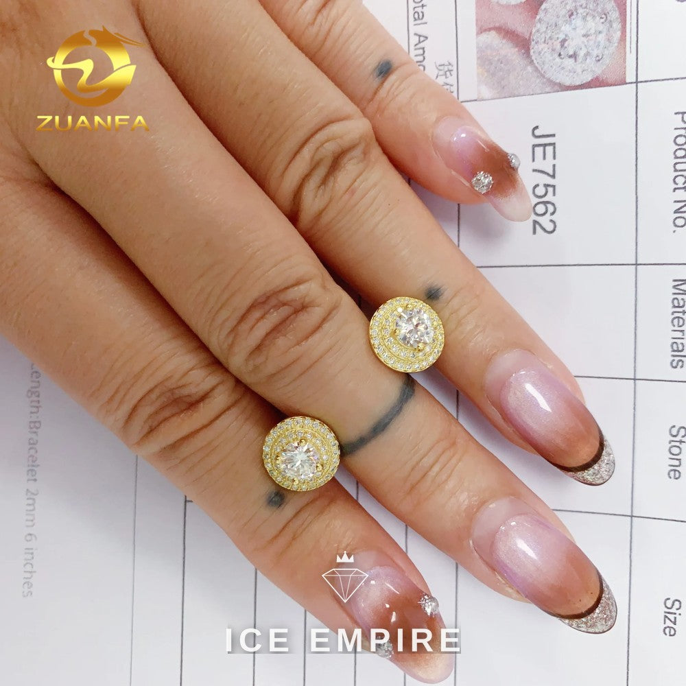 Iced Out Cross Gold Plated Moissanite Hoop Earrings