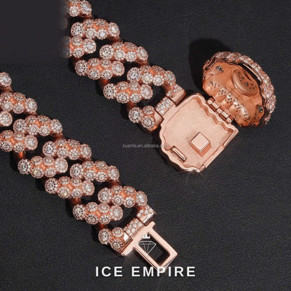 Iced Out Rose Gold Moissanite Cuban Chain