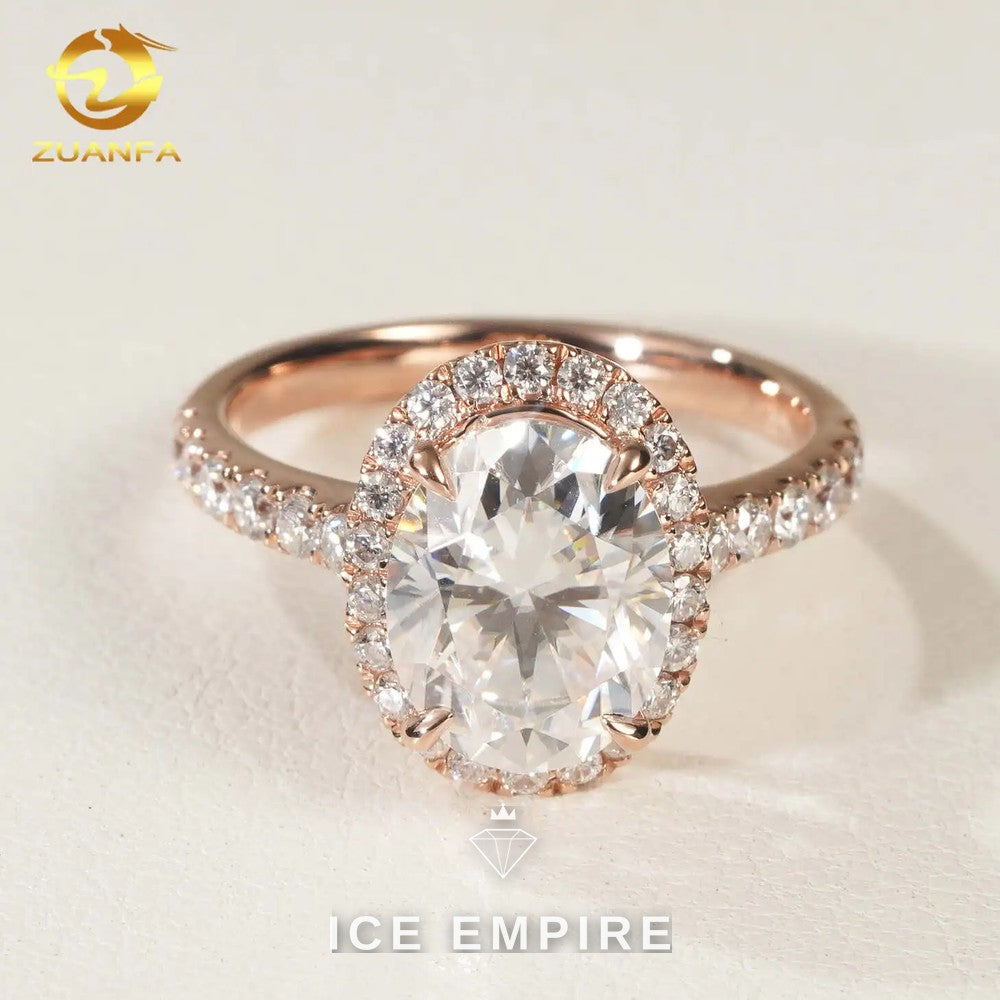 Iced Out Rose Gold Moissanite Engagement Ring