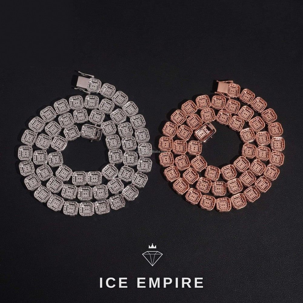 Iced Out Baguette Rose Gold Moissanite Cuban Chain